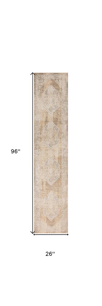 8' Beige And Brown Geometric Runner Rug