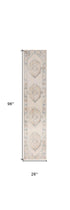 8' Ivory Blue And Brown Geometric Runner Rug