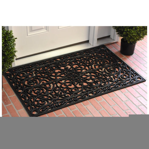 24" X 36" Black Rubber Scrollwork Outdoor Door Mat