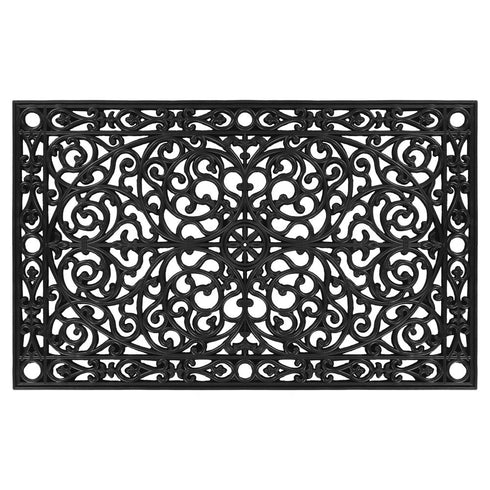 24" X 36" Black Rubber Scrollwork Outdoor Door Mat