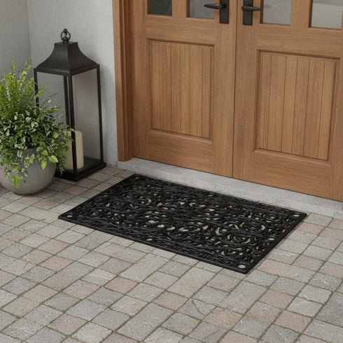 24" X 36" Black Rubber Scrollwork Outdoor Door Mat
