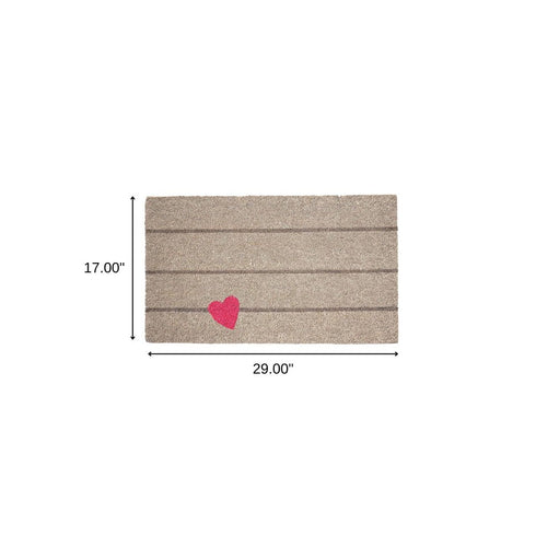 17" X 29" Gray and Pink Coir Heart and Stripe Outdoor Door Mat