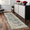 8' Blue and Brown Oriental Distressed Runner Rug With Fringe