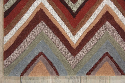 7' X 9' Red White and Brown Chevron Area Rug