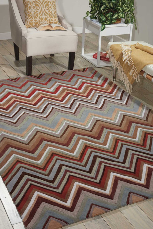 7' X 9' Red White and Brown Chevron Area Rug