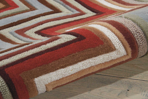 8' X 11' Red White and Brown Chevron Area Rug