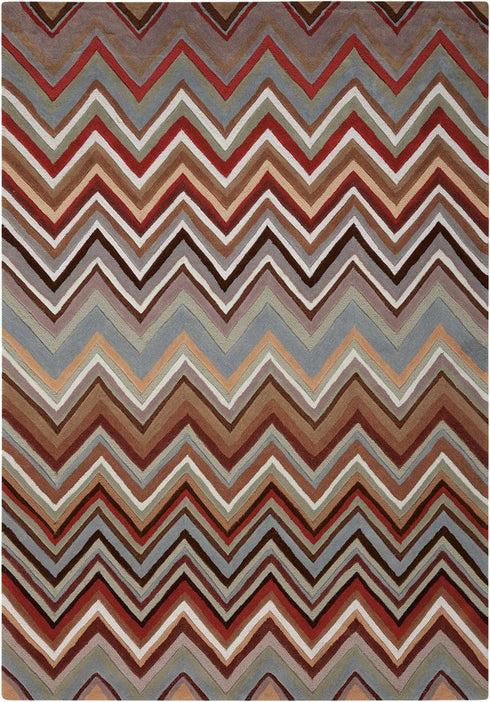 8' X 11' Red White and Brown Chevron Area Rug