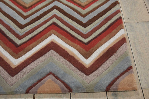 8' X 11' Red White and Brown Chevron Area Rug