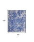 8' X 10' Ivory and Blue Abstract Distressed Area Rug
