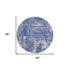 8' Ivory and Blue Abstract Distressed Round Rug