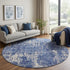 8' Ivory and Blue Abstract Distressed Round Rug