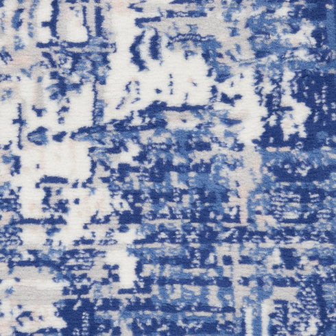 8' Ivory and Blue Abstract Distressed Round Rug