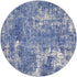 8' Ivory and Blue Abstract Distressed Round Rug