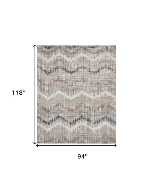 8' X 10' Ivory Gray and Brown Chevron Non Skid Area Rug