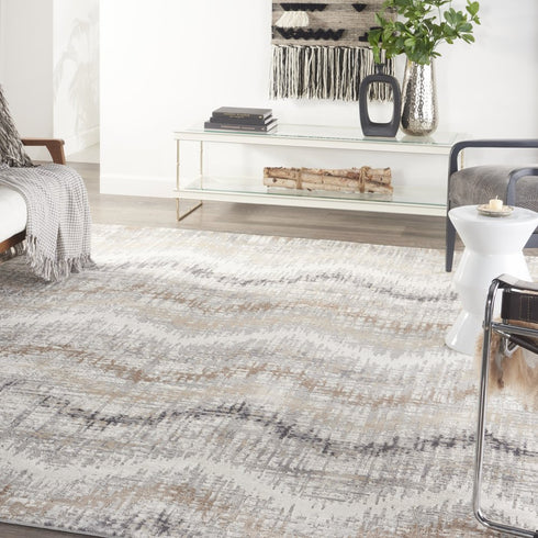8' X 10' Ivory Gray and Brown Chevron Non Skid Area Rug