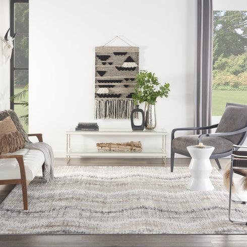 8' X 10' Ivory Gray and Brown Chevron Non Skid Area Rug