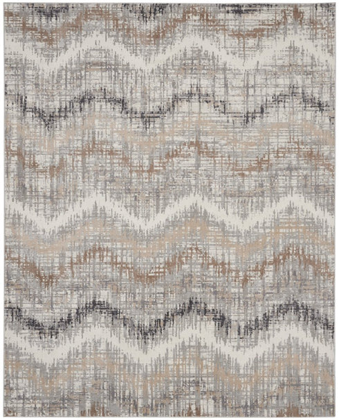 8' X 10' Ivory Gray and Brown Chevron Non Skid Area Rug