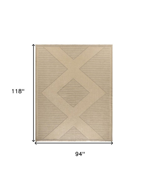 8' X 10' Natural And Beige Geometric Flatweave Non Skid Area Rug With Fringe