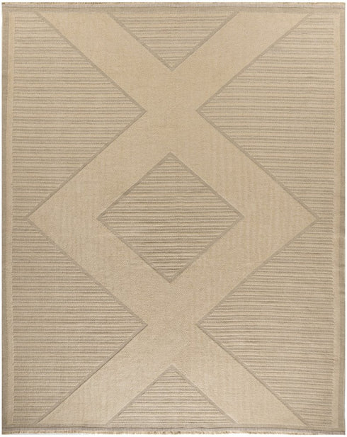 8' X 10' Natural And Beige Geometric Flatweave Non Skid Area Rug With Fringe