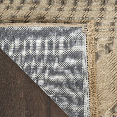 8' X 10' Natural And Beige Geometric Flatweave Non Skid Area Rug With Fringe