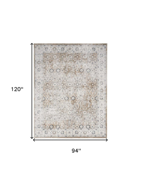 8' X 10' Tan Floral Distressed Area Rug