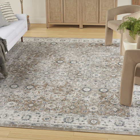 8' X 10' Tan Floral Distressed Area Rug