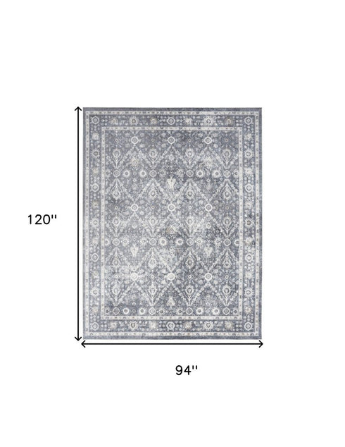 8' X 10' Blue Floral Distressed Area Rug