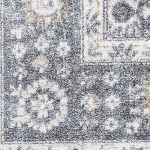 8' X 10' Blue Floral Distressed Area Rug