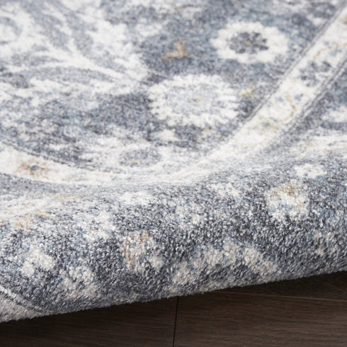 8' X 10' Blue Floral Distressed Area Rug