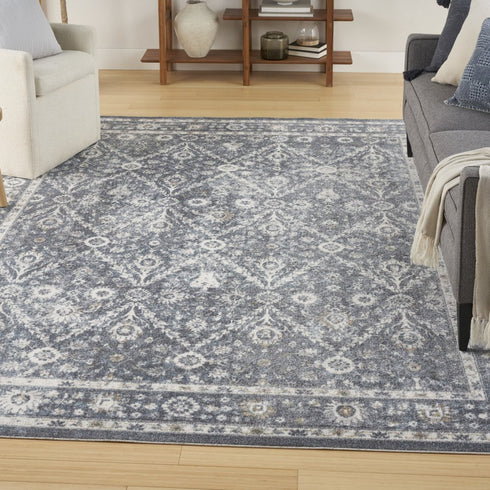 8' X 10' Blue Floral Distressed Area Rug