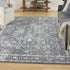 8' X 10' Blue Floral Distressed Area Rug