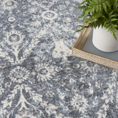 8' X 10' Blue Floral Distressed Area Rug