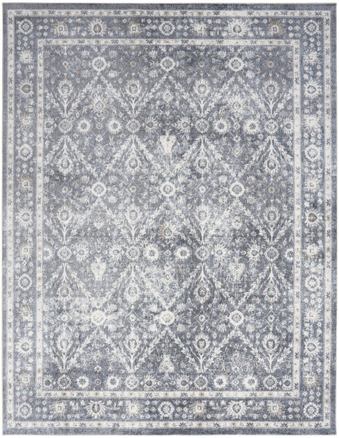 8' X 10' Blue Floral Distressed Area Rug