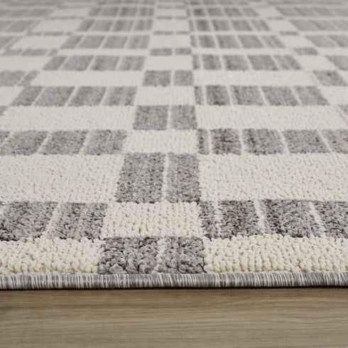 8' X 11' Gray and Beige Checkered Distressed Area Rug
