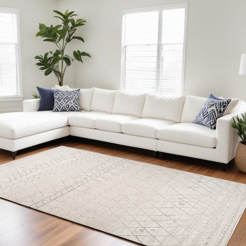 8' X 11' Gray and Beige Abstract Distressed Area Rug