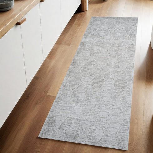 8' X 11' Gray and Ivory Geometric Distressed Area Rug