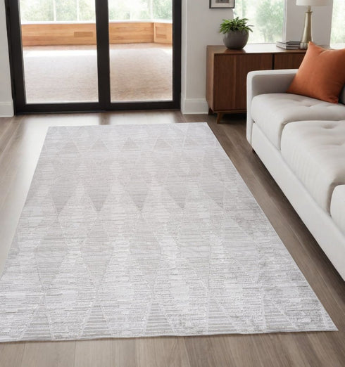 8' X 11' Gray and Ivory Geometric Distressed Area Rug