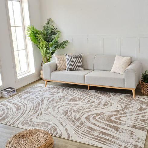 8' X 11' Beige and Brown Abstract Distressed Area Rug