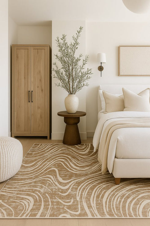 8' X 11' Beige and Brown Abstract Distressed Area Rug