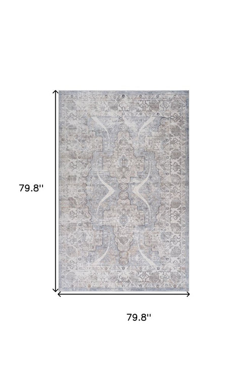 8' X 11' Blue and Gray Abstract Distressed Area Rug
