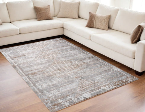 8' X 11' Gray and Brown Abstract Distressed Area Rug