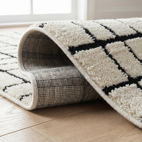 8' X 11' Cream and Black Abstract Distressed Area Rug
