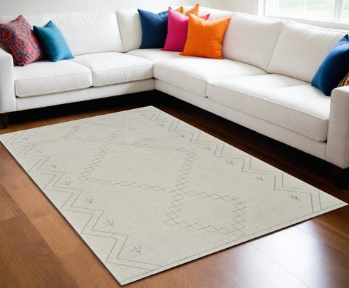 8' X 11' Cream and Beige Abstract Distressed Area Rug