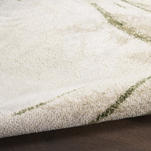 6' Beige And Green Abstract Runner Rug