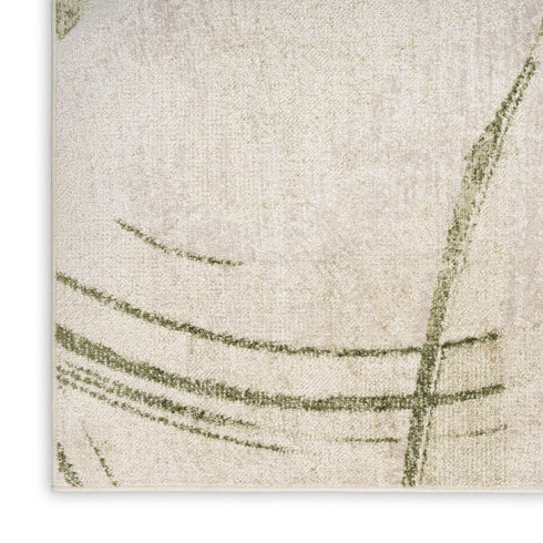 6' Beige And Green Abstract Runner Rug
