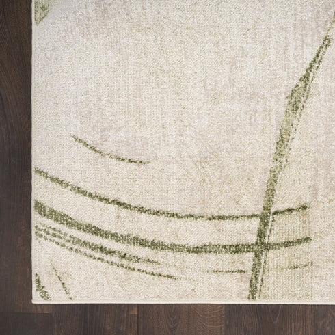 6' Beige And Green Abstract Runner Rug