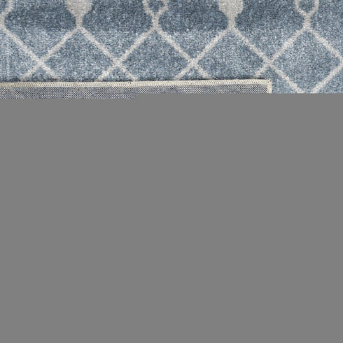 6' Blue And Ivory Geometric Runner Rug