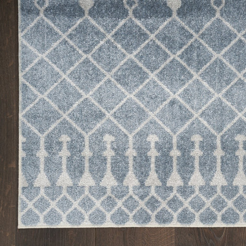 6' Blue And Ivory Geometric Runner Rug