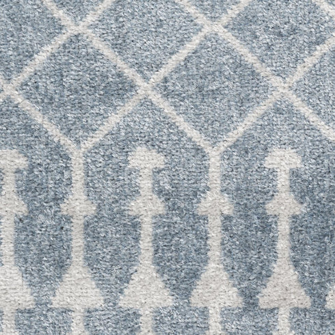 6' Blue And Ivory Geometric Runner Rug