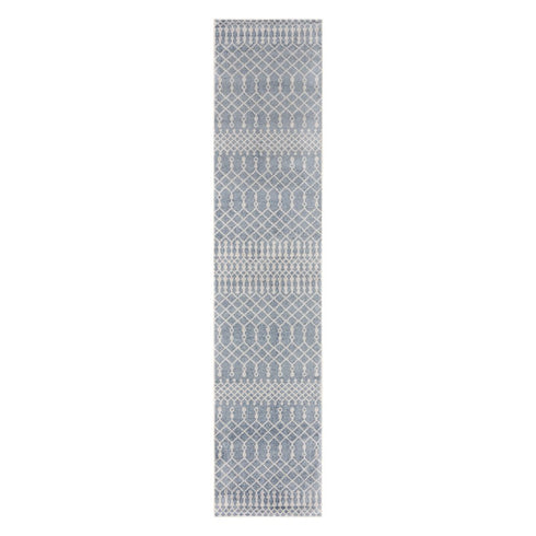6' Blue And Ivory Geometric Runner Rug